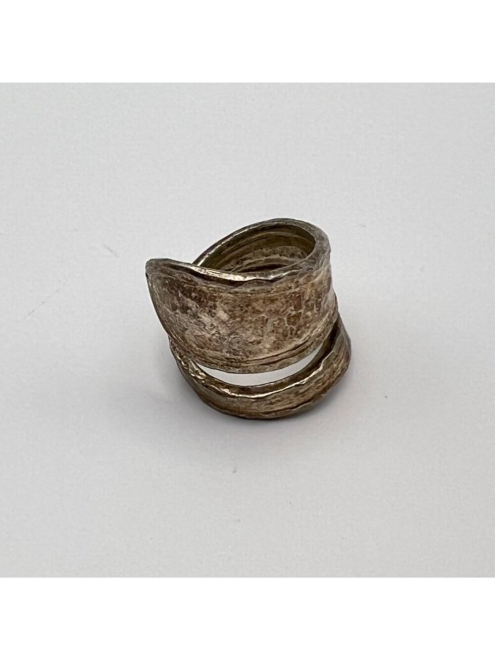 Vintage Barton Spoon Ring Size 8 Silver Plate Brutalist Modernist Artisan Patina - Picture 2 of 10